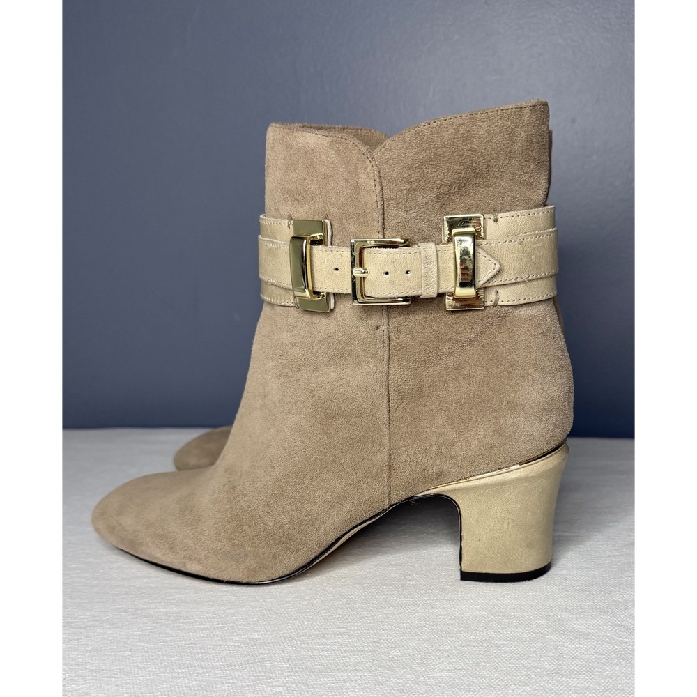 Joan & David Darenton Boots Womens 7.5 Beige Suede Ankle Booties Block Heel